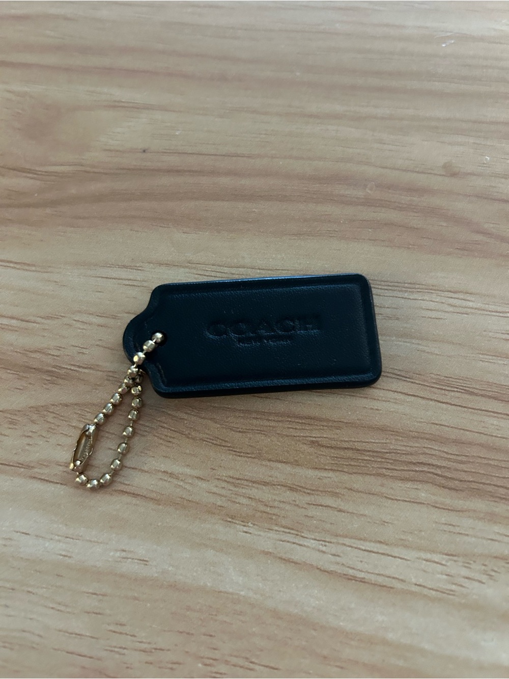 Coach Black Leather Key Tag with Gold Chain